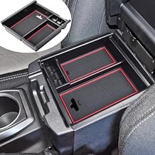 Center Console Organizer Compatible with Toyota Tacoma Accessories 2016 2017 2018 2019 2020 2021 2022 2023, Interior Armrest Insert Tray Underseat Storage Box, Red Trim