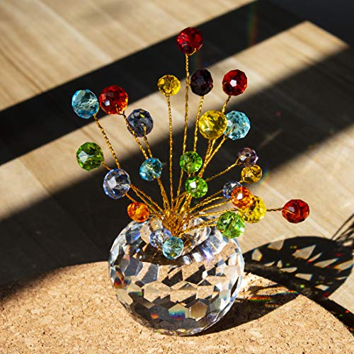 H&D Crystal Money Tree Statue Round Rondelle Beads Souvenir Collection Desktop Paperweight Car Decoration (Colorful)