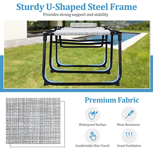 Gymax Lounge Chairs For Outside, Extra High Folding Beach Tanning Lounger With 4-Level Adjustable Backrest, 2-Level Footrest & Removable Pillow, Sunbathing Lounge For Patio, Lawn, Poolside (1, Grey) #TOP4