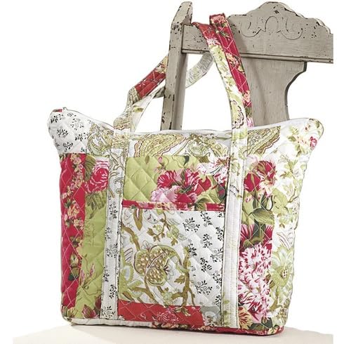 SAGEFINDS Floral Tote Bag, Patchwork Quilted Shoulder Purse for Women, Top Zip Closure, Lightweight Handbag with Pocket
