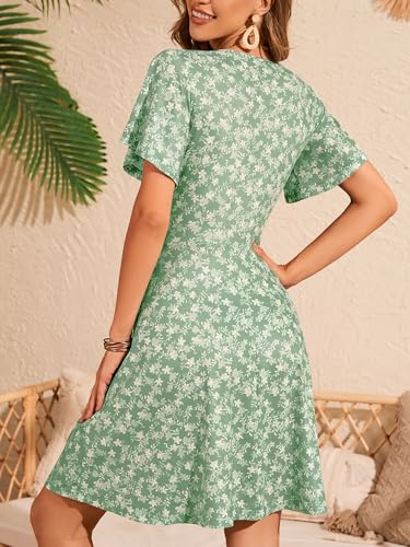 FENSACE Wedding Dresses for Women with Sleeve Spring Easter Summer Outfits for Women(Green White Floral-72,X-Large) - Thumbnail 6