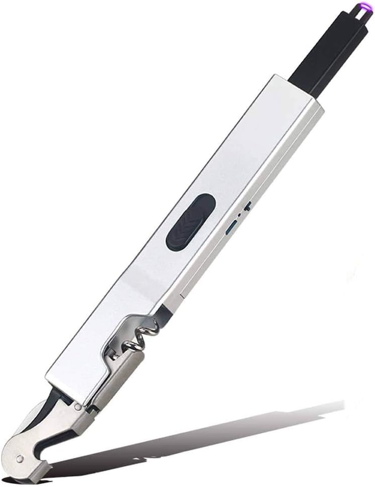 Electric Arc Lighter for Kitchen BBQ Grilling Candle Camping, Multitool Multipurpose Windproof Flameless USB Rechargeable, Long Plasma Beam Lighter (Silver)