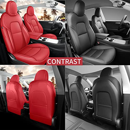 for Tesla Model Y Seat Covers 2020-2024 12pcs Waterproof Nappa Leather Seat Cover Fully Wrapped Customized for Tesla Model Y (TY-Red) - Image 6