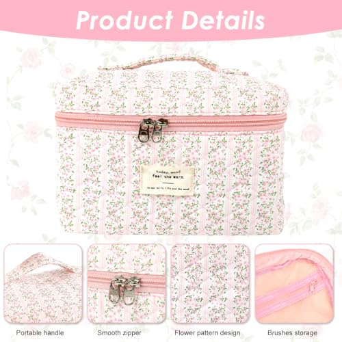 Image of MAYCREATE Cotton Makeup Bag Cute Floral Print Makeup Organizer Soft Travel Toiletries Cosmetic Bags Office Stationeries Handbag, 25x16x15cm