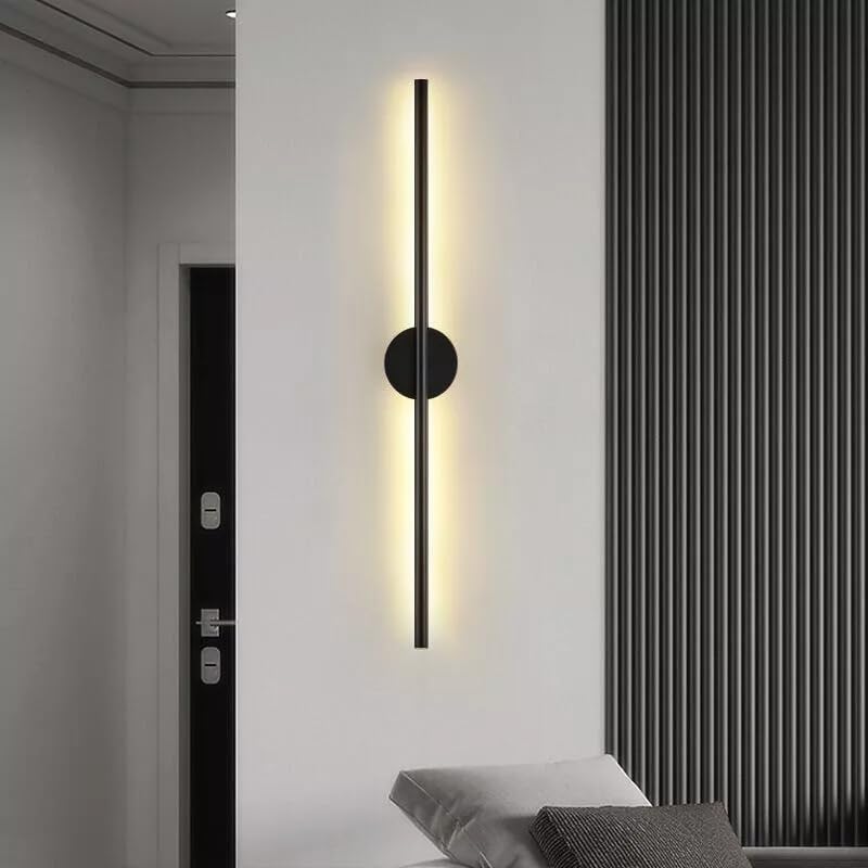 Image of Artica LED Long Strip Metal Wall Light - Modern Linear Black Wall Sconce, Sleek Indoor Warm White LED Wall Lamp for Home Living Room, Bedroom, Bar, Restaurant, Cafe & Office Decor 12w