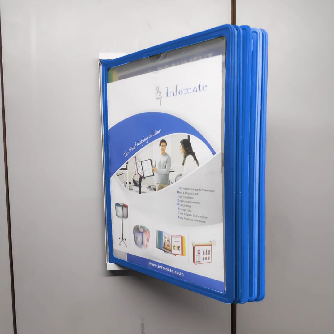 Infomate Wall Unit Folder A4 with 5 blue Folders - Wall Hanging Documents Storage File Folders - blue colored folders 1