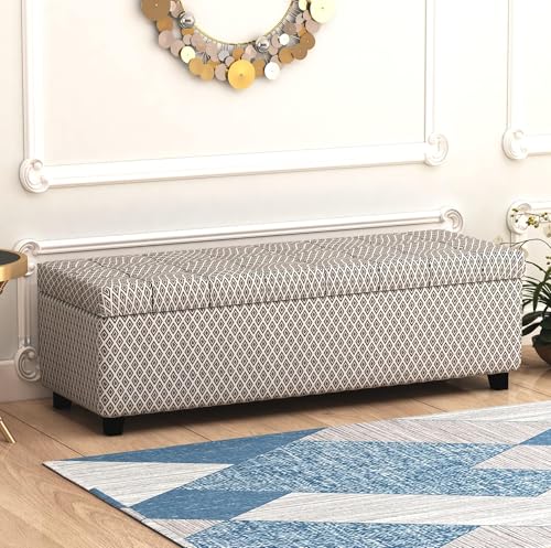 Image of 3 Seater Upholstered Ottoman Bench with Storage for Living Room | End of Bed Storage Seat | Button Tufted Pouffe Storage Settee Couch for Living Room Bedroom Office