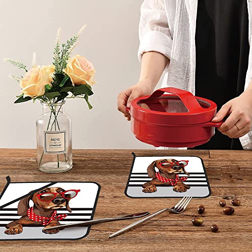 Dachshund Dog In A Red Sunglasses Pot Holders Set Of 2 Kitchen Heat Resistant Potholder For Microwave Cooking Baking Oven End Dishes And Bbq #TOP5