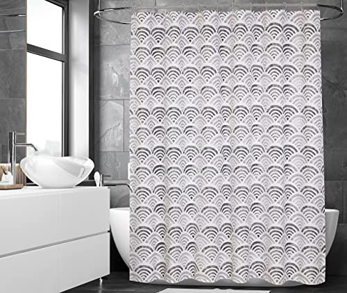 Ruvanti Shower Curtains 72X72 Inch Cotton Blend, Bathroom Shower Curtain Scallop Grey Design. Fabric Shower Curtain Set Is Soft, Washable, Decorative With 12 Curtain Hooks #TOP5