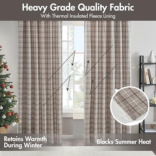 Madison Park Anaheim Cabin Plaid Curtain Window, Thermal Insulated Fleece Lining, Living Room Decor Light Blocking Drape for Bedroom, 1-Single Panel Pack, 50" x 84", Rod Pocket, Brown by Madison Park - Image 3