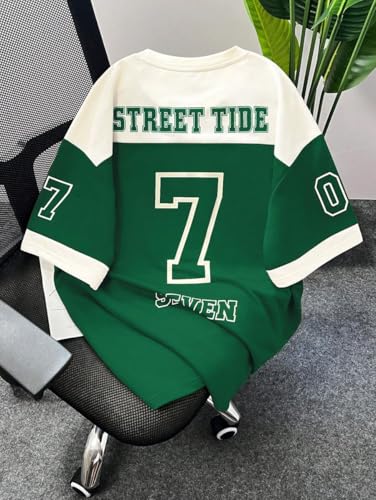 Image of THALASI Men Cotton Jersey Aesthetic Oversized T shirts for Men | Sports Jerseys T-shirts & Half Sleeve Round Neck Printed Tshirt for Mens - Down Shoulder Loose & Baggy Fit Korean T shirt for Man & Boy