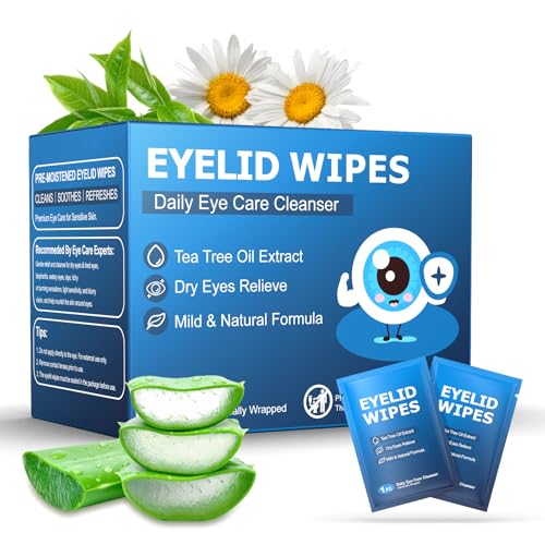 30PCS Eyelid & Lash Wipes for Itchy & Dry Eyes, Tea Tree Oil Eyelid Wipes for Styes & Blepharitis, Daily Eye Cleansing Wipe, Hypoallergenic & Soothing For Sensitive Eyes, Stay Hydrated Lid Wipe
