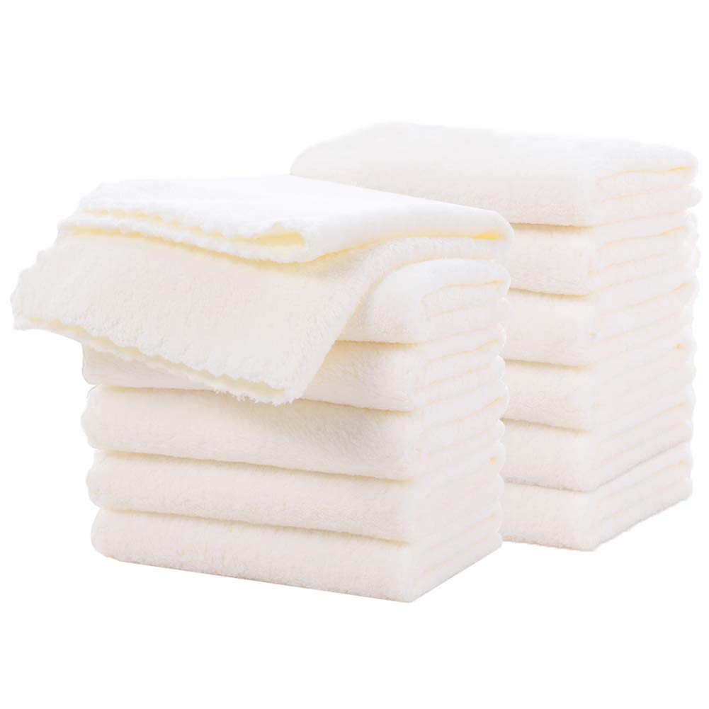 12 Pack Baby Washcloths, Baby Face Towels Microfiber Coral Fleece Extra Absorbent and Soft for Newborns, Infants and Toddlers 12x12 Inches (White)