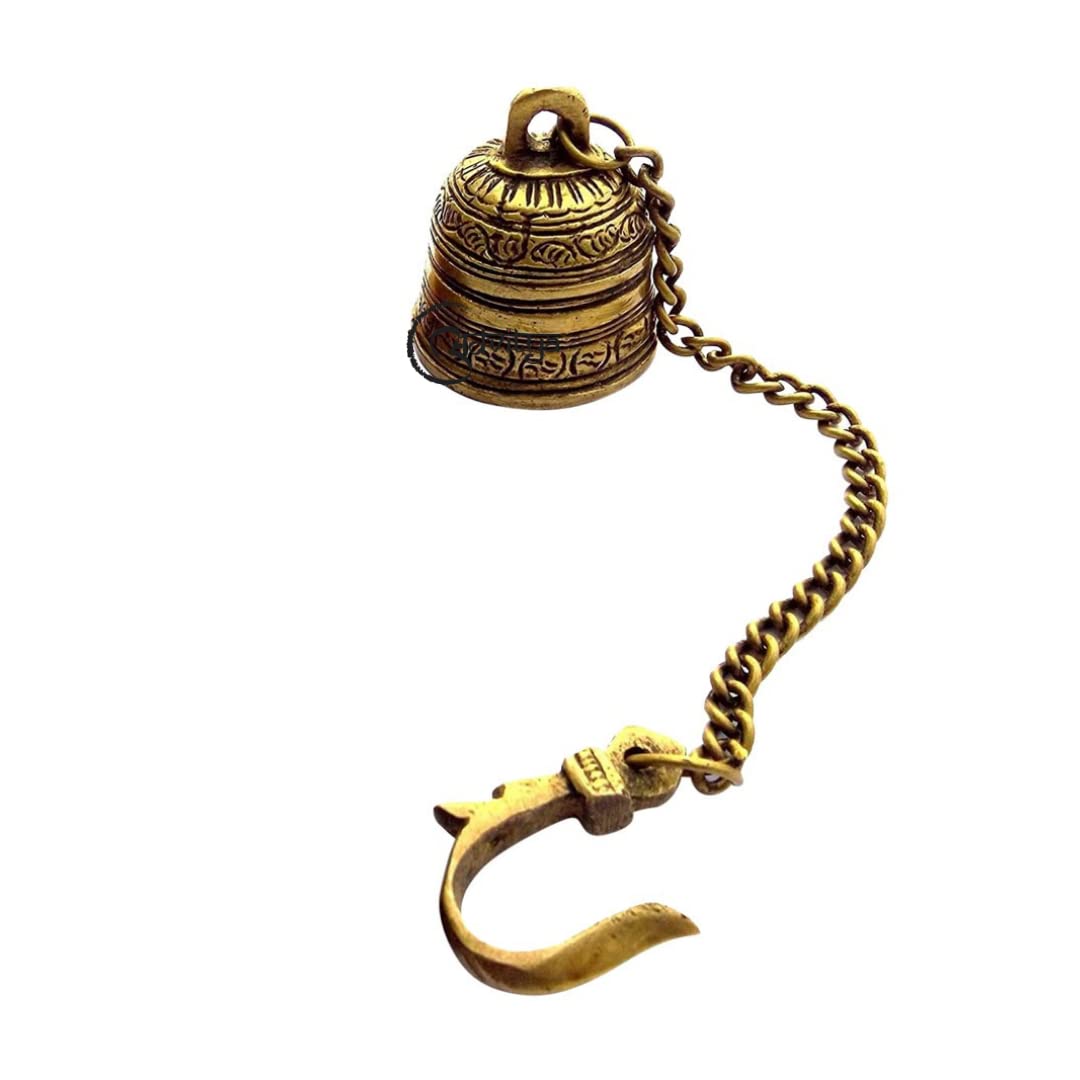 The Advitya Brass Handcrafted Hanging Bell with Chain | Brass Carved Temple Hanging Designer Bell for Pooja Temple | Home Decoration - Image 3 thumbnail