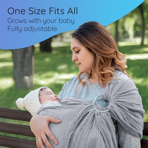 Ring Sling Baby Carrier - USA Lab Tested, 100% Natural Cotton Muslin, Breathable & Ergonomic Ring Sling Grey - Thumbnail 6