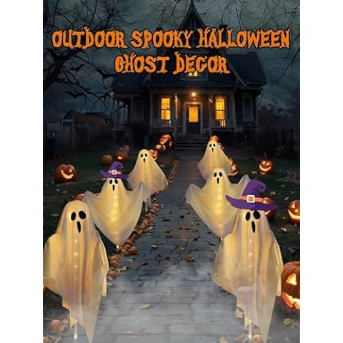 6pc Solar Ghost Ground Plug Lights - for Halloween r Decoration, Outdoor IP65 Halloween Lights, Perfect for Garden, Lawn and Haunted House Holiday Outdoor Display Lights Cover