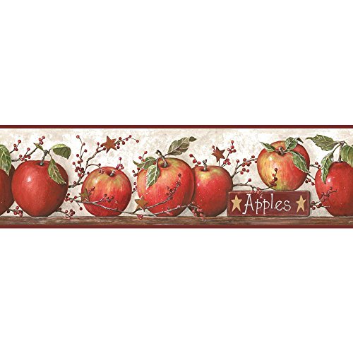 York-Wallcoverings-CB5557BD-Hearts-and-Crafts-3-Apple-Wallpaper-Border-Off-WhiteRed-Burgundy York Wallcoverings CB5557BD Hearts and Crafts 3 Apple Wallpaper Border Off WhiteRed Burgundy