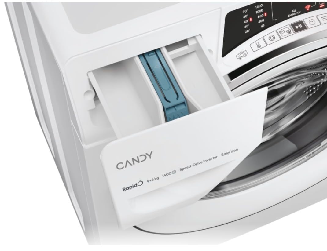 Candy RapidÓ Lavasciuga 9+6 Kg, Libera Installazione, Classe A, 1400 Giri, Connessione Wi-Fi + BLE, Controllo da App hOn, Partenza Ritardata, Opzione Vapore, 60 x 58 x 85 cm, Bianca - ROW4964DWMCT/1-S