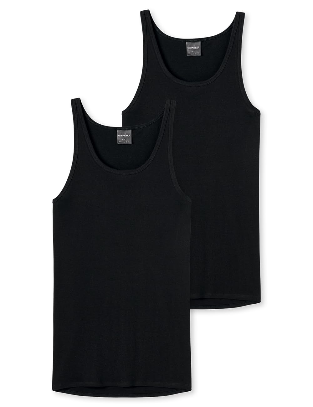 Schiesser Herren Unterhemd ohne Arm – Original Classics Feinripp, 2er Pack, schwarz, Größe M