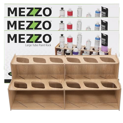 Image of HG Art Concepts Mezzo Artist Paint and Brush Racks - Wood Grain Laminate Multi Layer Desk Stand Professional Storage Display Organizer for Paintbrushes & Large Tubes - 3 Pack