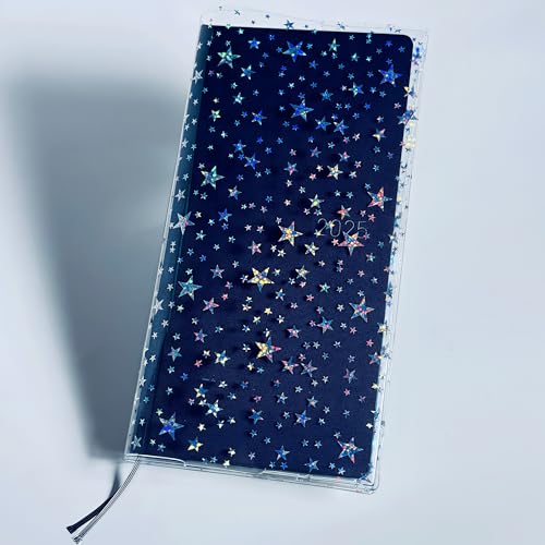 Jelly Cover for Hobonichi Weeks Planner - 8.2x7.7 Inches Clear Plastic Planner Cover Compatible with April Start & Mega Planners Glitter Star Design
