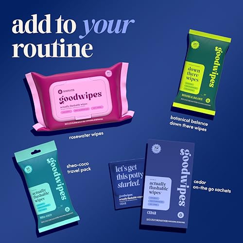 Image of goodwipes Flushable Wipes for Women - Cedar Individually Wrapped Travel Butt Wipes To Go, Mini Purse & Festival Essentials for Adults, pH Balanced for Feminine Hygiene, 32 Count (1 Pack)