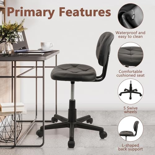 Image of KLASIKA PU Leather Rolling Stool with Back and Wheels, Adjustable Diamond Upholstered Drafting Stool, Multi-Purpose Desk Chair for Home Office Bar Kitchen Shop, Black (1PK)