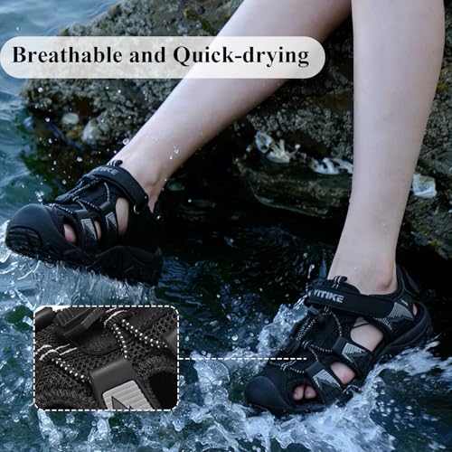 Image of JMFCHI Boys Girls Kids Closed Toe Sports Sandals Summer Water Shoes | Little /Big Kid,Comfortable lightweight,Non-slip soft sole,Hook-and-loop closure,Easy wear,Anti-collision toe,Daily casual