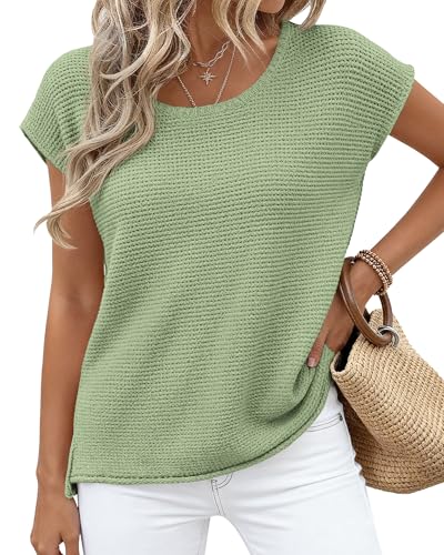 BTFBM Sweater Vest Women 2026 Spring Summer Cap Sleeve Crew Neck Casual Loose Business Tops Western Vacation Outfits(Sage Green, Small) — view 3