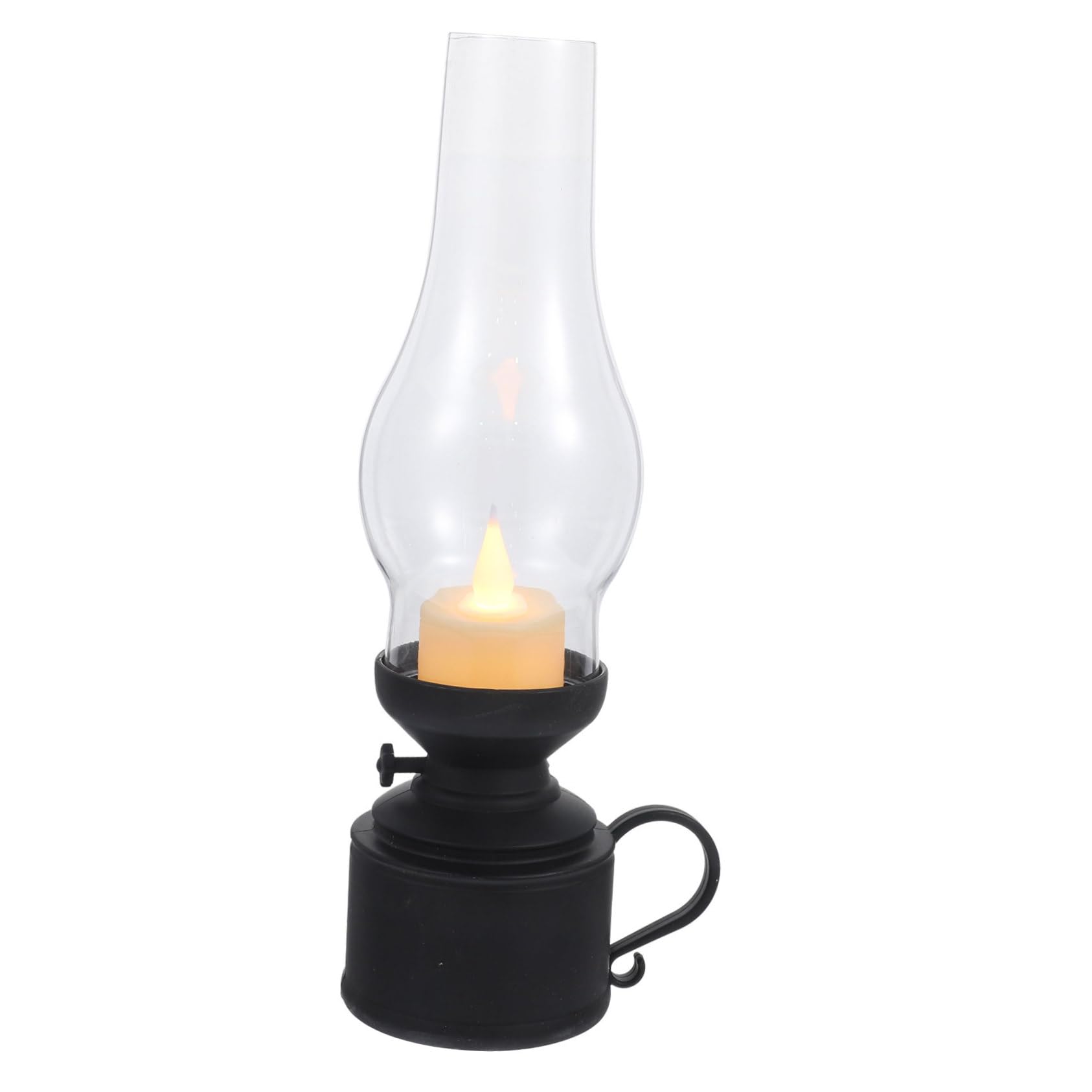 Farol led vintage sin llama negro para decoración segura sin cera ni riesgo de quemaduras