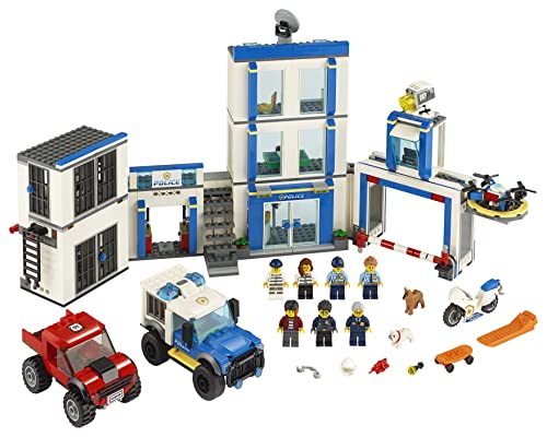 Image of LEGO 60246 City Police Station Building Set with 2 Truck Toys, Light & Sound Bricks, Drone and Motorbike (Multicolour) (743 pieces)