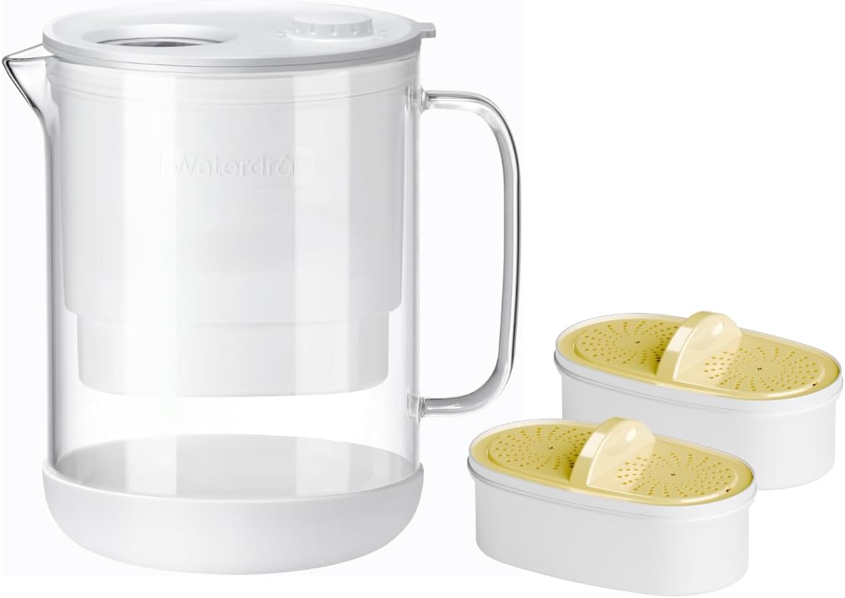 Waterdrop Glass Water Filter Pitcher with 2 Filter, Eco-Friendly, with NSF 53&42&372 Certified Filter, 7-Cup, Reduces PFOA/PFOS, Chlorine, Cadmium, Copper, Mercury, BPA Free, Easy to Clean