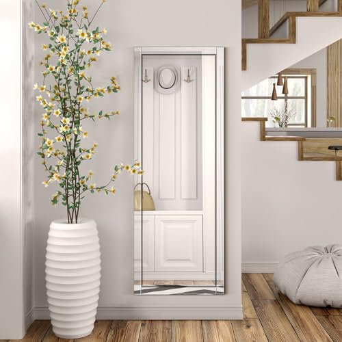 Image of Syndra 56 inchx20 inch Wall Mounted Full Length Mirror with Reflect Frame, Large Rectangle Beveled Frameless Full Body Mirror, Vertical & Horizontal Over Sink Long Mirrors for Bathroom, Bedroom, Living Room