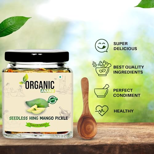 Image of Anand Organic Homemade Seedless Oil-Free Hing Mango Pickle 250gram Traditional Khatta Aam ka Achar, No Preservative