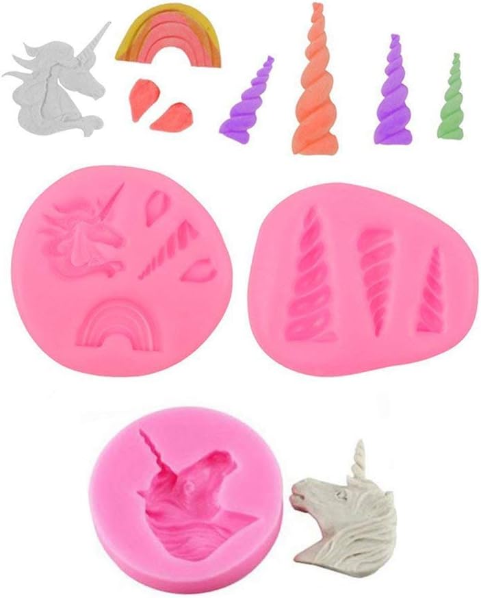 Dmaxia Mini Unicorn Candy Fondant Molds，Birthday DIY Handmade Sugarcraft Baking Chocolate Cake Embossing Cupcake Cookies Mould Party (3Pcs/Set)