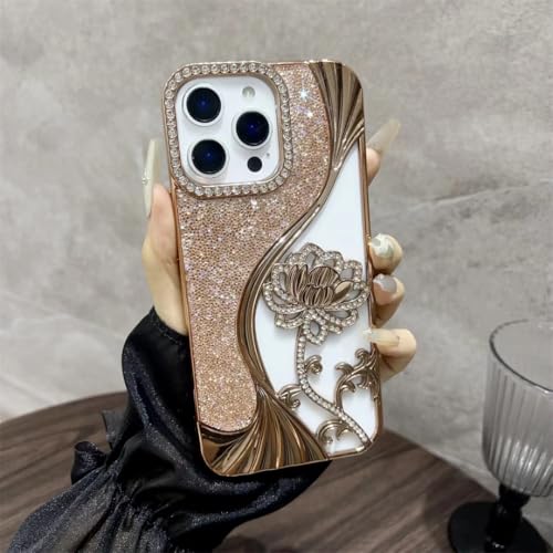 Coque iPhone 14 Pro transparente antichoc à paillettes et strass or