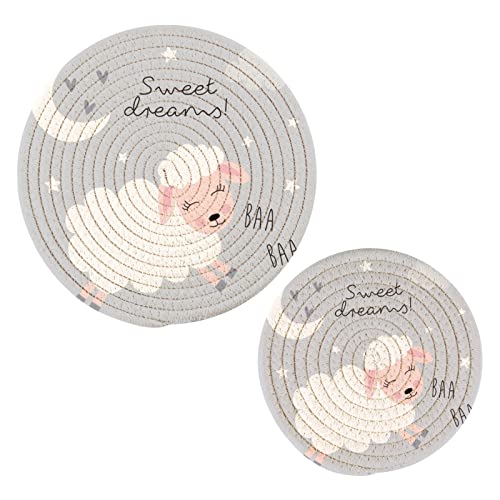K&uuml;chen-Topflappen-Set, 2 St&uuml;ck, s&uuml;&szlig;e Tr&auml;ume, Schaf-Illustration, Baumwollfaden, Untersetzer, Set, stilvolle Untersetzer f&uuml;r hei&szlig;e Gerichte, T&ouml;pfe, Sch&uuml;ssel, Kaffee, hei&szlig;e Topflappen