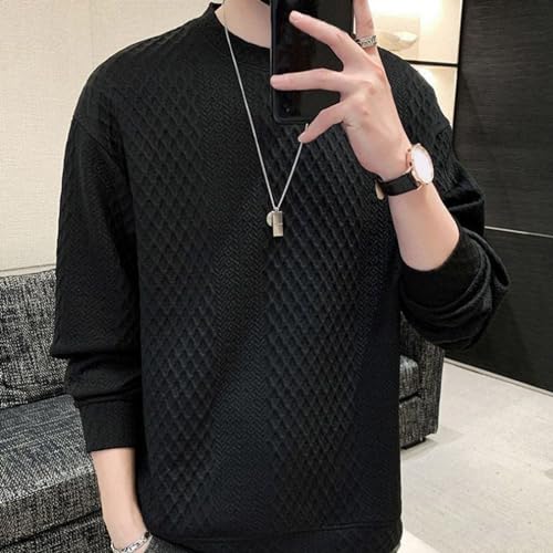 Fogcroll Primavera moletom masculino outono losango aplique cor sólida em torno do pescoço grosso ma