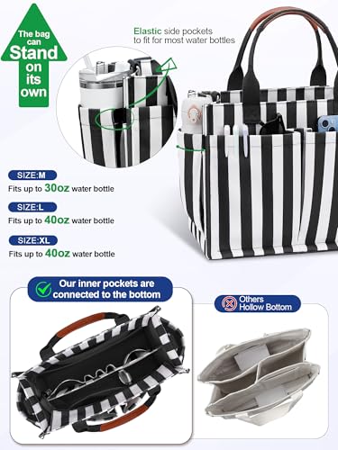 Image of FIORETTO Womens Canvas Tote Bag Purse with Individual Compartment, Zipper Top, Reinforced Bottom & Luggage Sleeve