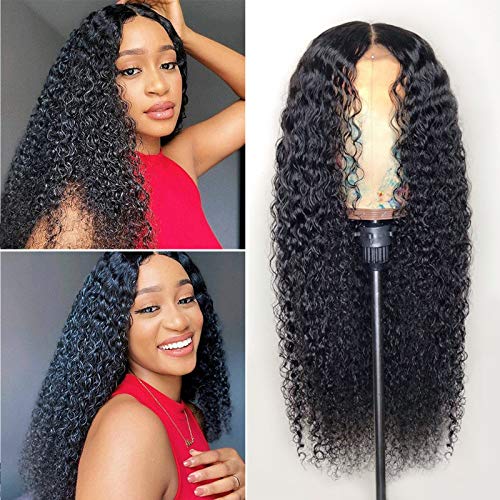 Lace Front Wigs Human Hair Water Wave Wigs, Middle Part Brazilian Human Hair Lace Frontal Wigs for Black Women Pre Plucked, 180% Density Human Hair Lace Front Wigs with Baby Hair, Natural Color 28 Inch