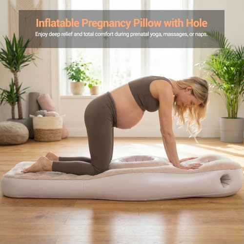 Image of Inflatable Pregnancy Pillow with Belly & Head Hole, Prone Pregnancy Pillow for Stomach Sleepers, Belly Pillow Pregnancy Mattress for Pregnant Women, Maternity airbed Pool Float for Tummy Massage