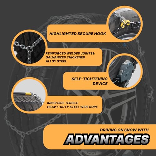 Auto Fixing Snow Chains for Pickup Trucks & SUVs Off-road, Heavy Duty Quick Fit & Easy Installation Snow Tire Chains, Portable Reusable Emergency Tire Traction Chain, Set of 2 (HPK-2310) by HILLCLYM - Image 3
