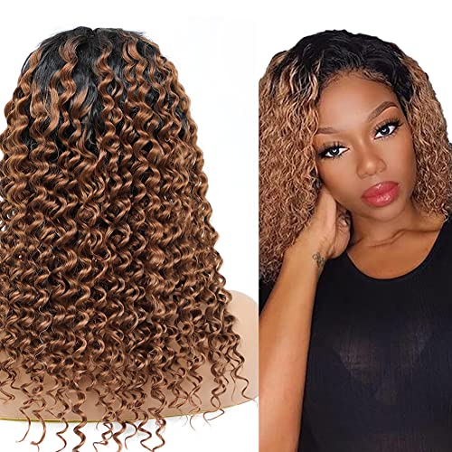 Deep Wave Lace Front Wig Human Hair T Part Ombre Lace Wigs 1b/30 Lace Closure Wigs Human Hair Glueless Wig With Pre Plucked Hairline 130% Density Lace Frontal Wig 4x1 Glueless Lace Closure Wigs 20"