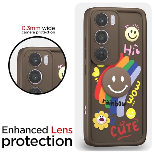 Image of Pikkme Back Cover for Oppo Reno 12 Pro 5G | Soft Silicone| Cute Rainbow Smile & 3D Cartoon Flower Design | Shockproof Raised Camera Protection Bumper Case (Brown)