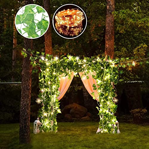 12 Pack Fake Vines For Room Decor With 100 Led String Light Artificial Ivy Garland Hanging Plants Faux Greenery Leaves Bedroom Aesthetic Decor For Home Garden Wall Wedding #TOP4
