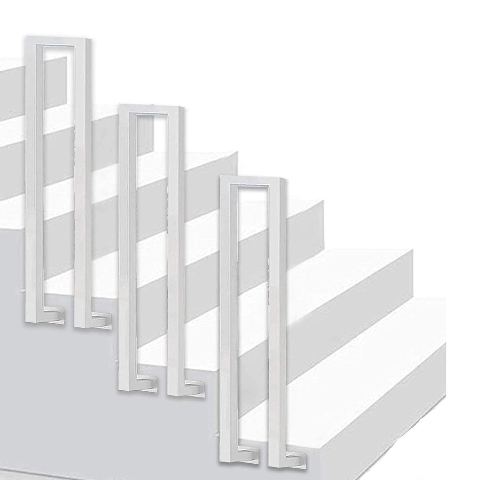 JOUFNING Square Tube Baluster Handrail, U-Shaped Transitional Stair Railing, Wrought Iron Safety Non-slip Stair Railing, Outdoor Steps Support Rod, for Villa Loft(White,85cm/33.4in)