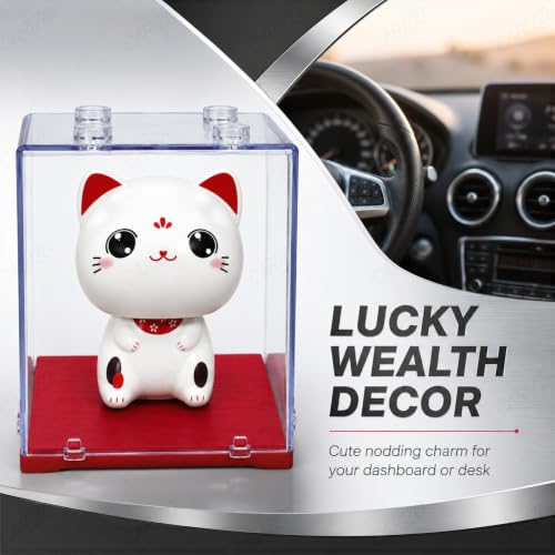 Image of CARIZO Solar Cat Bobble Head, Dashboard Decor, Clear Display Case