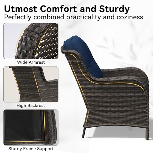 Image of 4-Piece Outdoor Couch Set, Includes Wicker Patio Sofa with Thickened Olefin Cushions, High Back and Deep Seating, Hand-Woven PE Rattan and 2 Ottomans, 1 Coffee Table for Porch, Deck