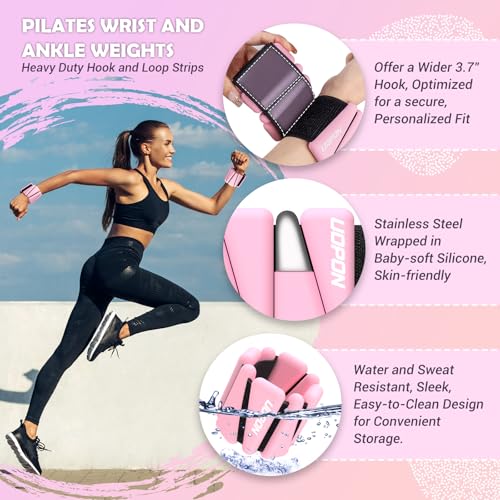 Wrist Ankle Weights for Women Set of 2, Adjustable Silicone Weighted Bangles, Wearable Ultra-durable Strips Weight Bracelet 2 lbs/4 lbs for Yoga, Pilates, Barre, Walking, Arm & Leg Workout2