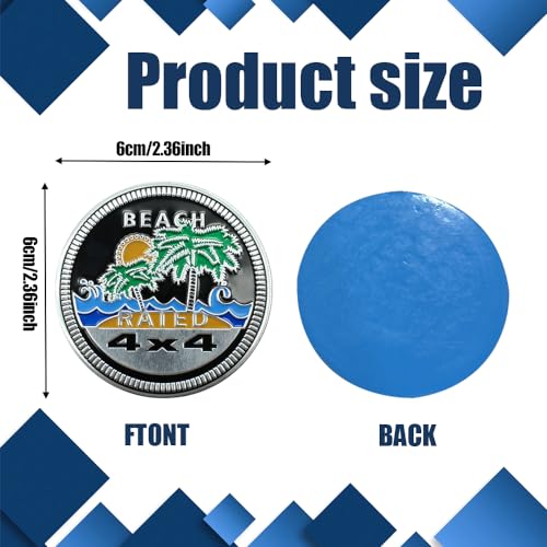 Image of Beach Rated Car Emblem, 4 x 4 3D Metal Car Badge Decals Stickers Round Emblem Decals, Universal Exterior Decorations Accessories Emblems Badge for Jeep Wrangler Vehicles Truck SUV RV